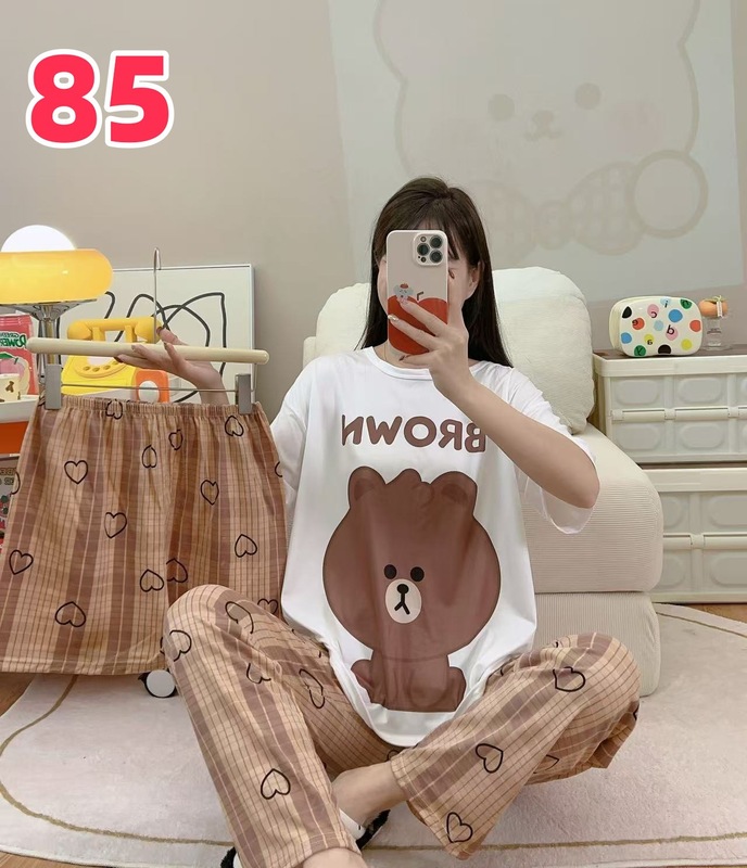 睡衣女夏季新款卡通三件套可爱简约休闲圆领家居服套装可外穿|undefined