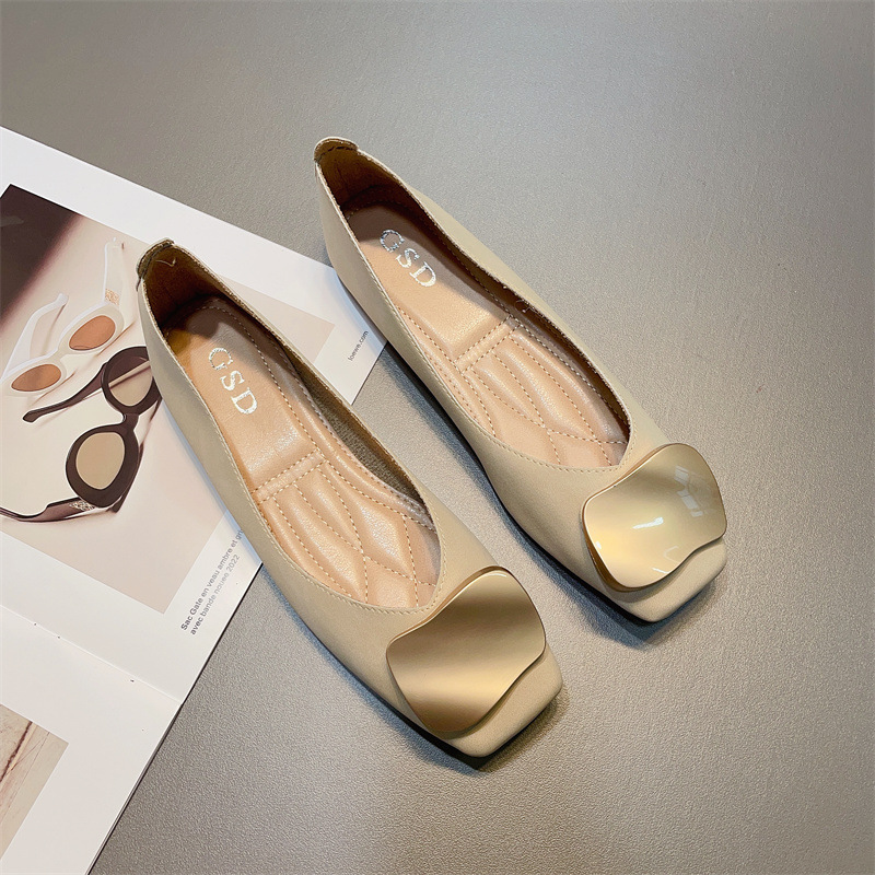 Flats Flats for Women Korean Style Spring New Metal Buckle Comfortable One-Leg Square Toe Flats Shoes Soft Sole Beanie Shoes Flats Flats for Women Korean Style Spring New Metal Buckle Comfortable One-Leg Square Toe Flats Shoes Soft Sole Beanie Shoes