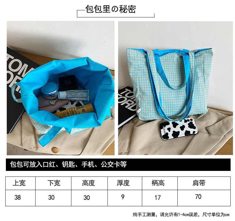 Simple Plaid Shoulder Portable Canvas Bag display picture 32