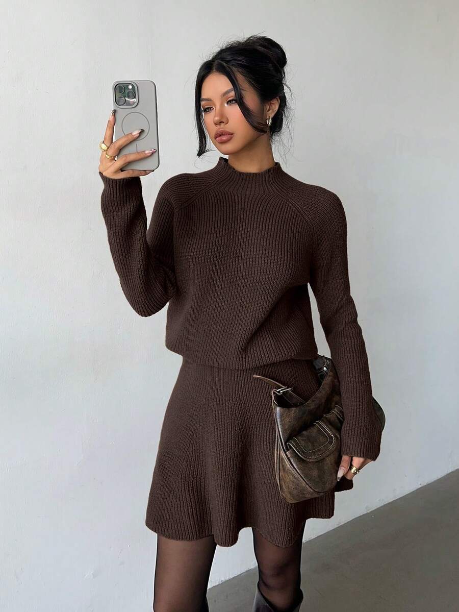 Dames set met gestructureerde top en gebreide short casual_voghion.com