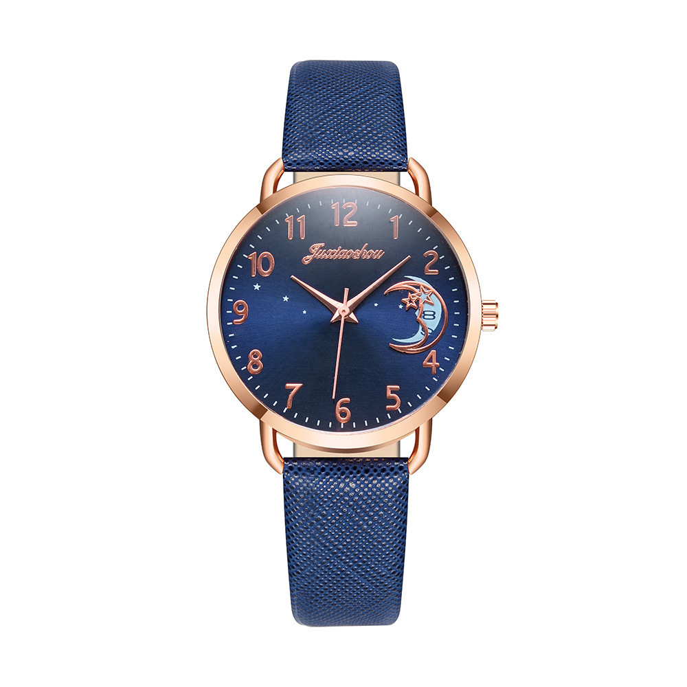 new hot women's personality quartz watch set Pu with moon pattern dial with calendar_voghion.com