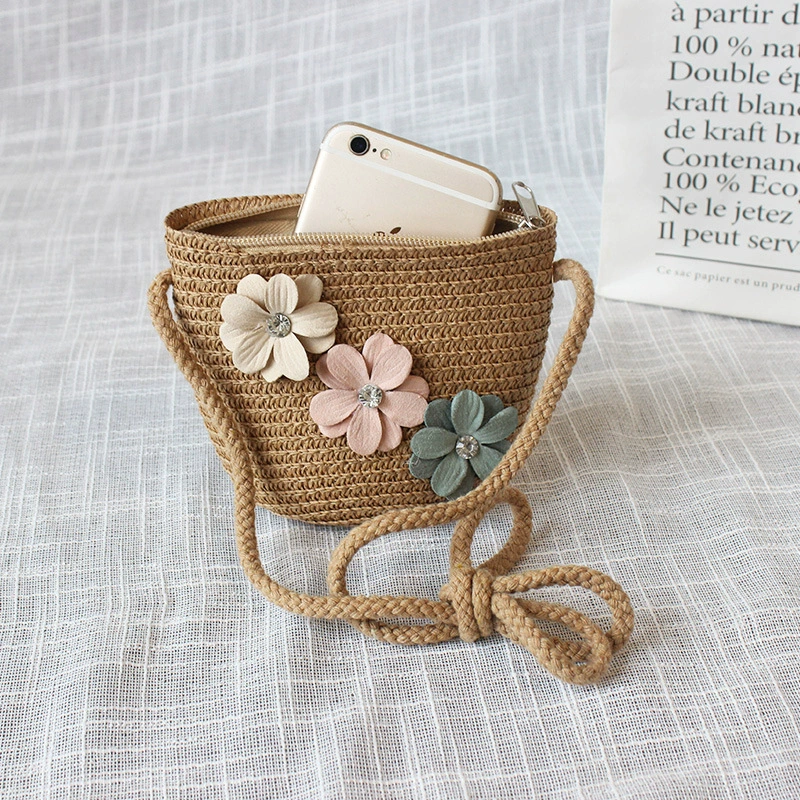 Straw Wallet Small Shoulder Bag, 14×12 cm, zipper cute crossbody pouch for men and women