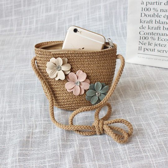 New Children's Coin Purse Straw Bag Girl's Cute Princess Crossbody Zipper Bag for Baby Boys and Girls