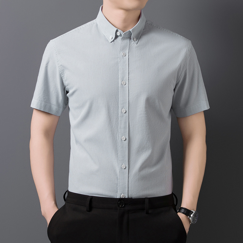 2025 Summer Solid Color Versatile Cotton Short-Sleeved Shirt Men's Business Casual Non-Iron Oxford Short-Sleeved Shirt