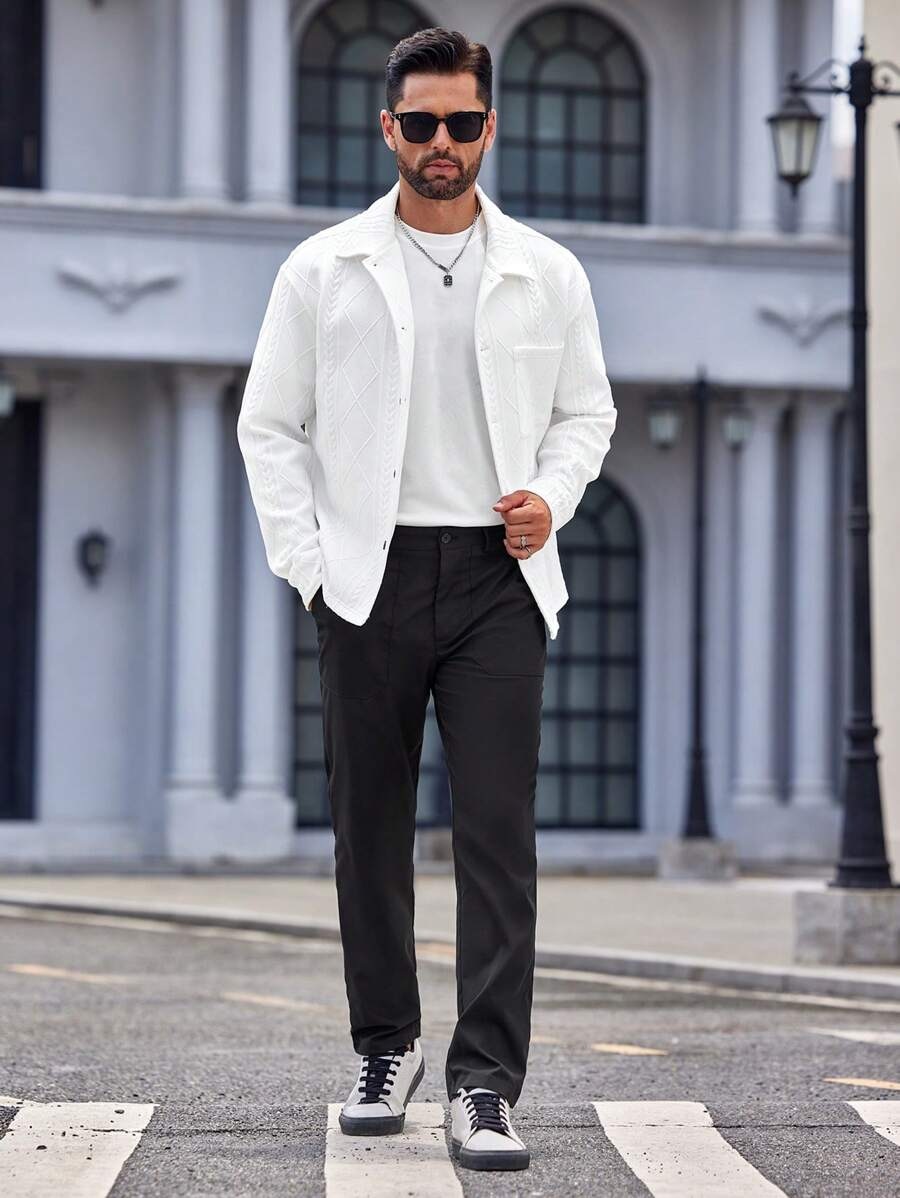 Herren Strickjacke Mit Jacquard Muster Und Stehkragen Für Herbst_voghion.com