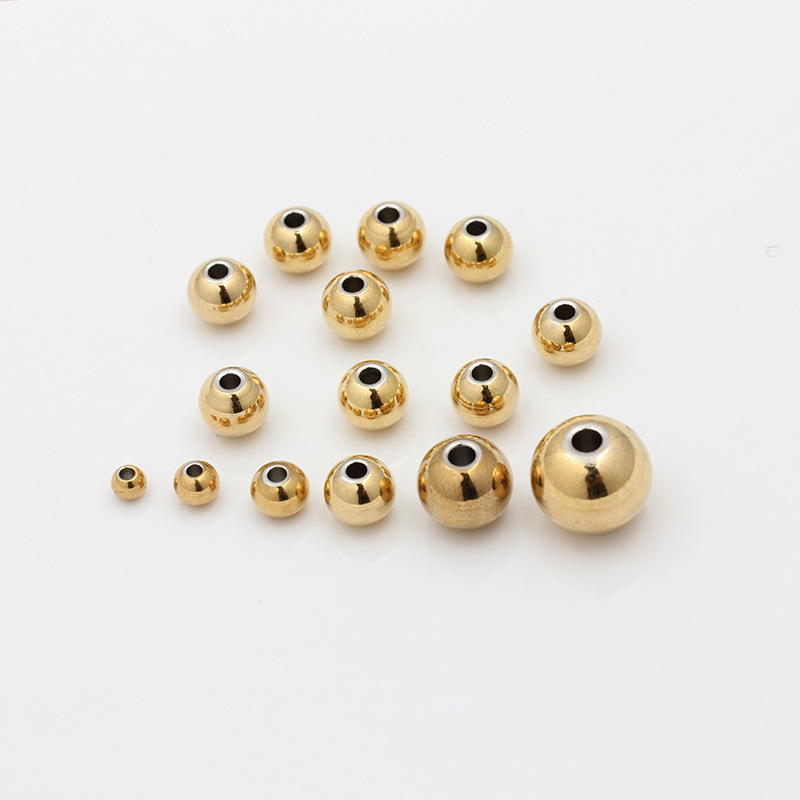 Non-Fading Titanium Steel Stainless Steel Vacuum 18K Gold Round Beads String Beads Bracelet Necklace Spacer Beads Loose Beads DIY Accessories