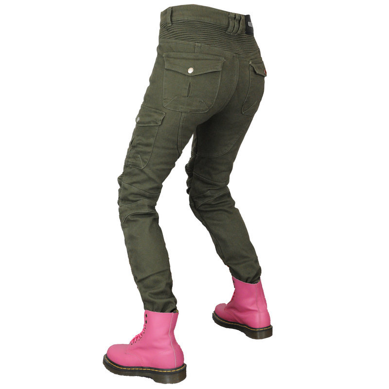 Directo de fábrica VOLERO ejército verde casual forrado de lana pantalones de la motocicleta pantalones vaqueros de la motocicleta de carreras de invierno pantalones para las mujeres