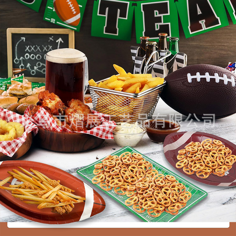 En stock al por mayor rugby fiesta de cumpleaños Placa de papel desechable Super Bowl competencia día en forma de placa de papel image 6