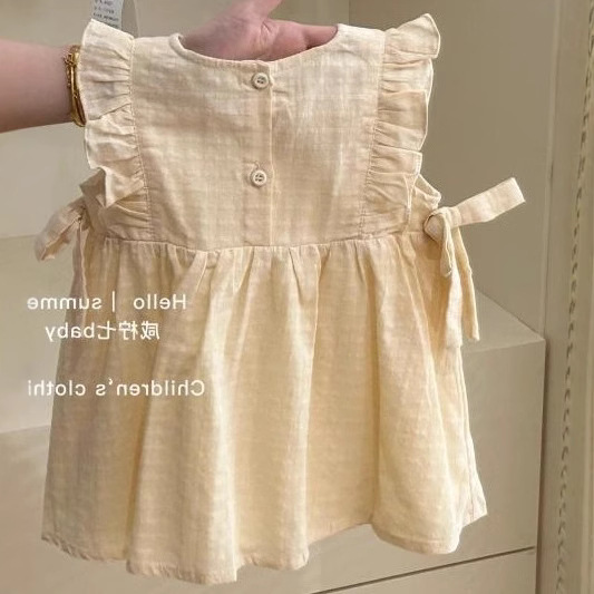 Girls Summer Dress Baby Fashionable Kidsren's Stylish Trendy Popular Sweet Lace Lotus Leaf Collar Princess Dress