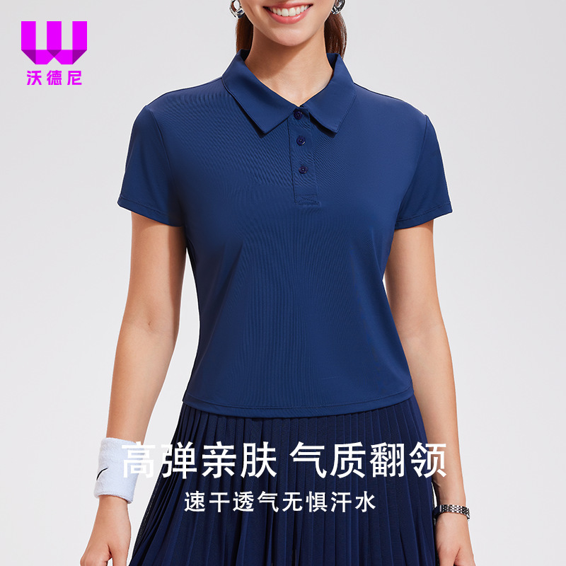 Tennis Wear Short Polo Shirt with Lapel, Short Sleeves, Stretchy, Quick-Dry, Golf Workwear, Sports T-Shirt, Sports Fashion