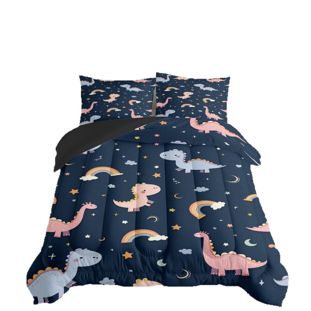 TEMU / JIT dibujos animados pequeños dinosaurios impresión digital 3D 180gms colcha suave funda de almohada set fuente fábrica