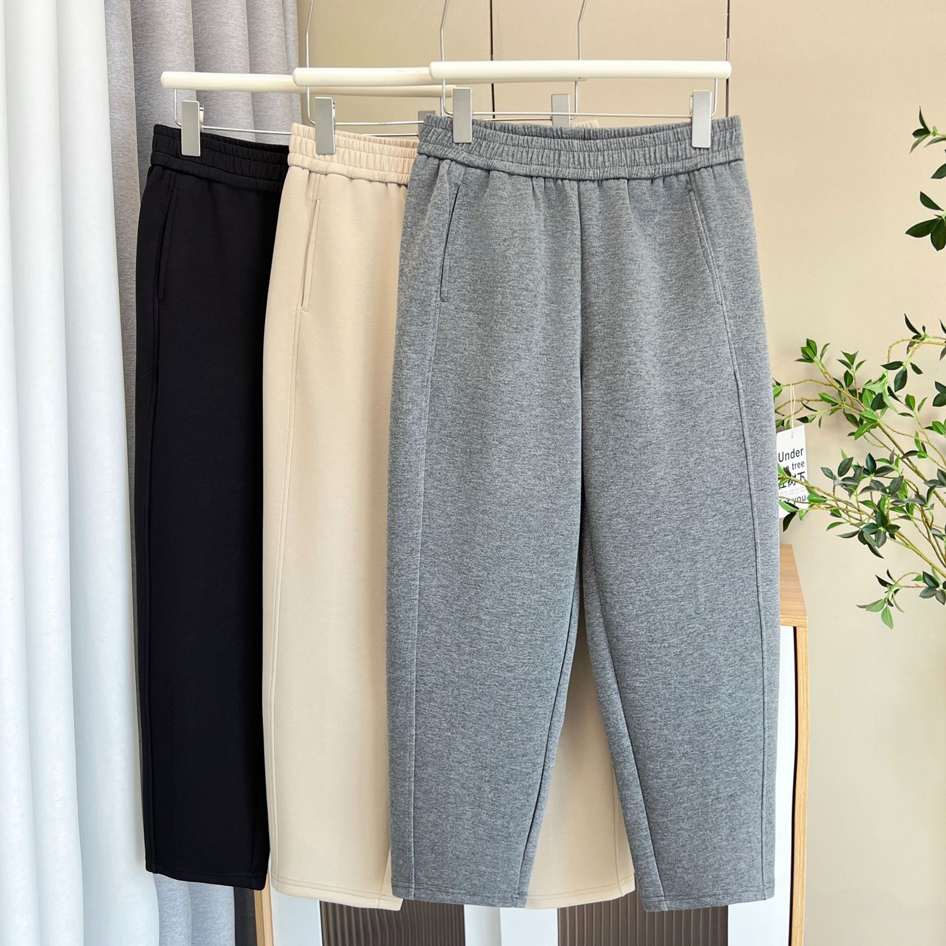 Plus Size Women's Autumn New Simple Casual Straight Pants 100kg Fat mm Pure Color Elastic Waist Nine-Point Pants 8125