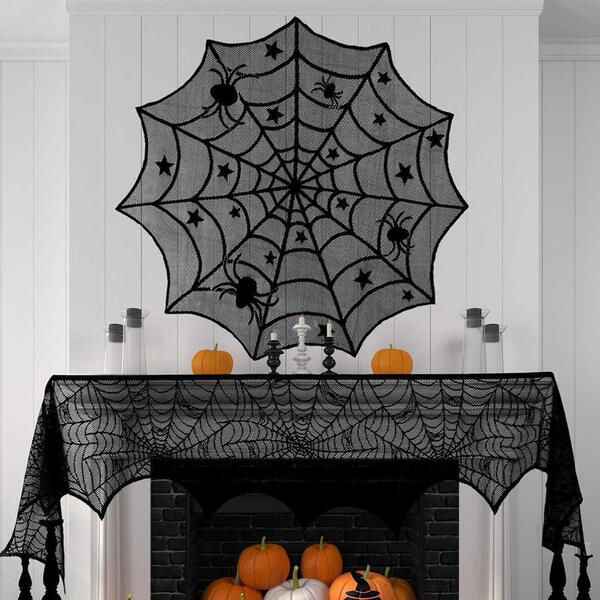 Black Halloween table runner Halloween spider web tablecloth Ghost…