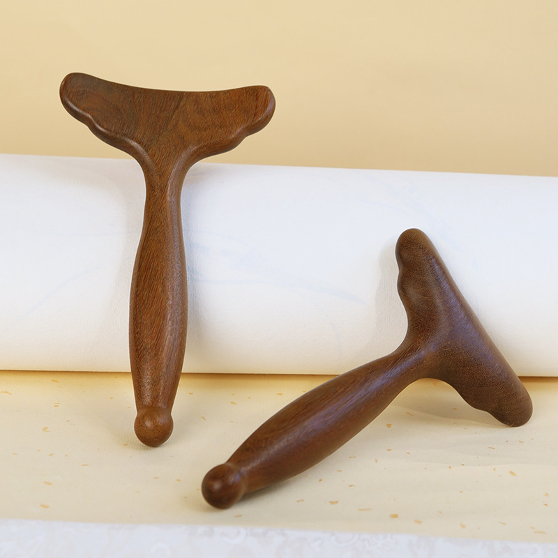 Golden Sandalwood Fish Tail Gua Sha Scraper Multifunctional Facial Gua Sha Board Meridian Combing Acupoint Pen Muscle Pulling Stick Massage Stick