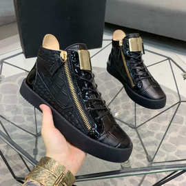 2024秋冬大码46跨境欧洲站高帮双侧拉炼男鞋潮牌休闲潮流真皮厚底