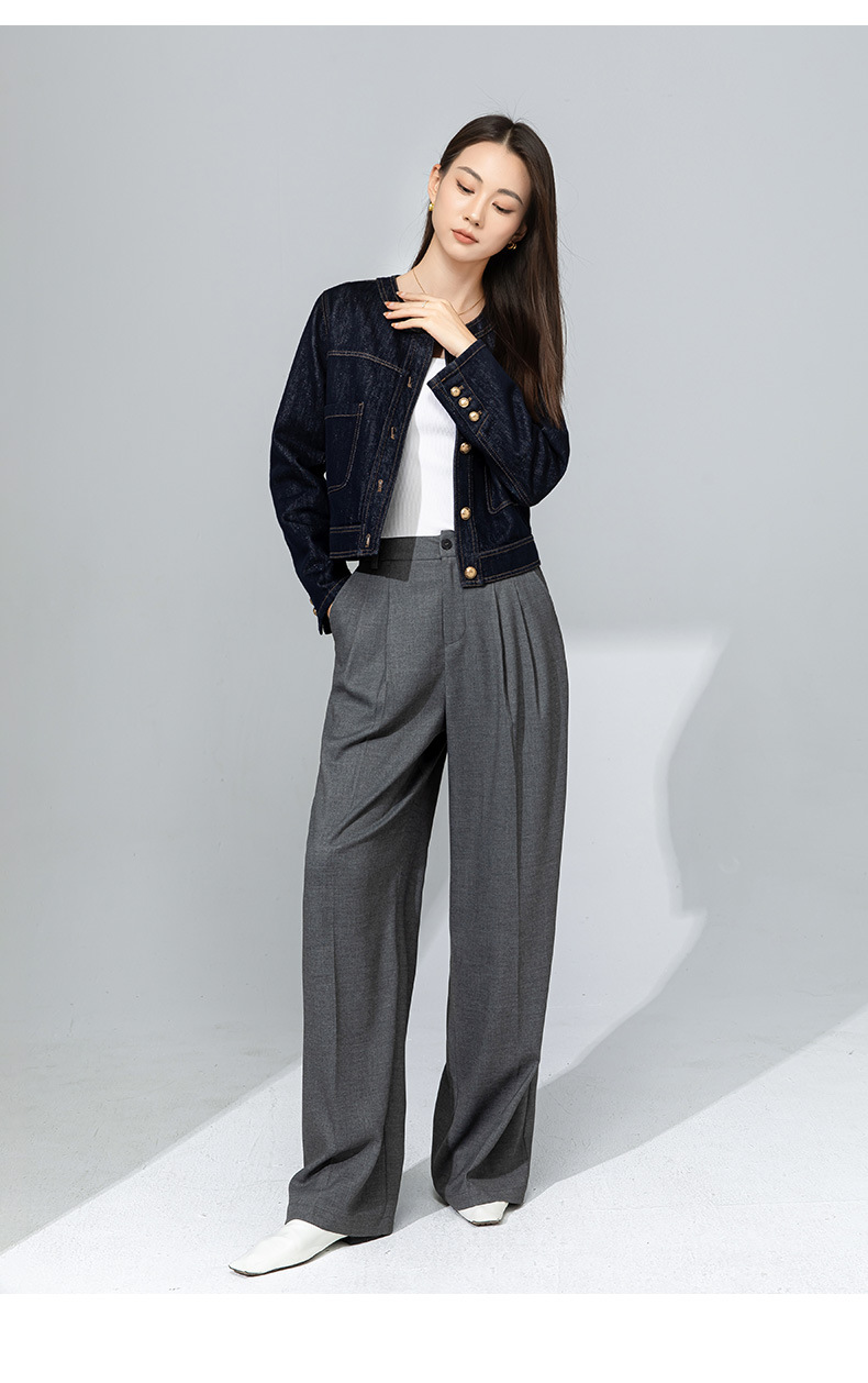 Áo blazer nữ cổ V len TR cao cấp dáng suông công sở — Quần màu xám 73144113 chi tiết 26