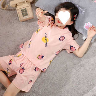 Children's Short-sleeved suit Cotton Pajamas Summer Thin Girls' Home Clothes suit Women's Treasure Short-sleeved Children's Air-conditioning Clothes