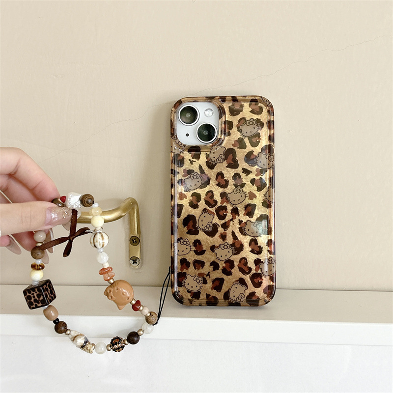 Gato de pantalla completa con estampado de leopardo marrón para Apple 16promax funda para teléfono móvil celebridad de Internet iPhone 15pro pulsera 13p