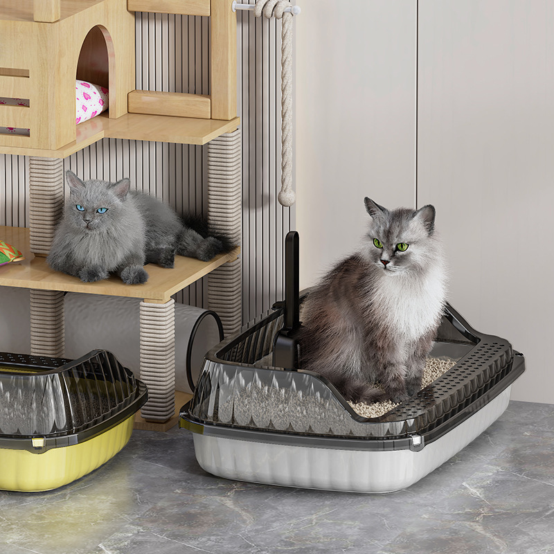 猫砂盆家用开放半封闭式防溅防猫砂带出加厚超大号猫厕所猫咪便盆|undefined