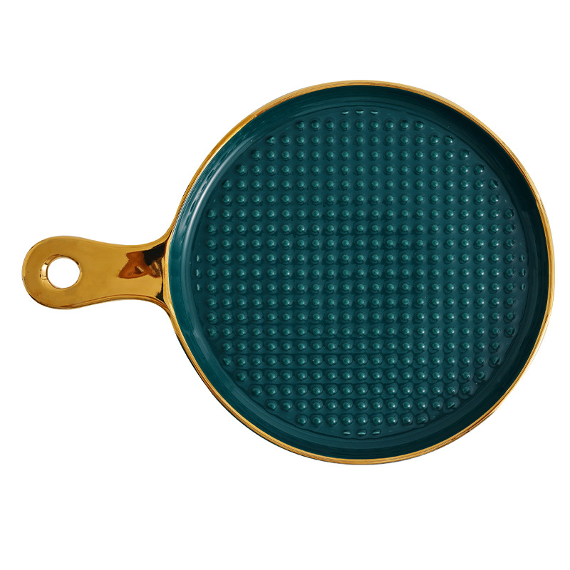 Luz de lujo nórdico Placa de pizza hogar placa de cocción de cerámica placa occidental bandeja con mango placa ins estilo Placa de carne