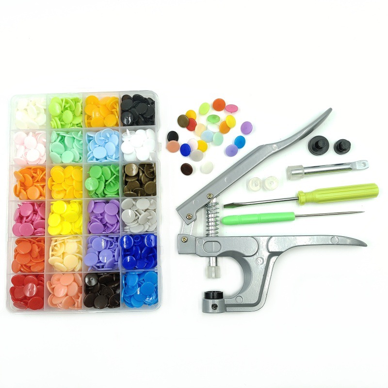 240 juegos de resina de plástico de cuatro cierre botón de plástico botón sin clavos botón hembra + herramientas de instalación pinzas de presión manual