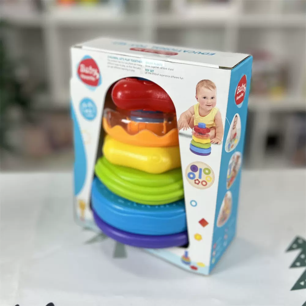 趣味彩虹塔不倒翁儿童叠叠圈亲子互动早教套圈开发智力玩具批发