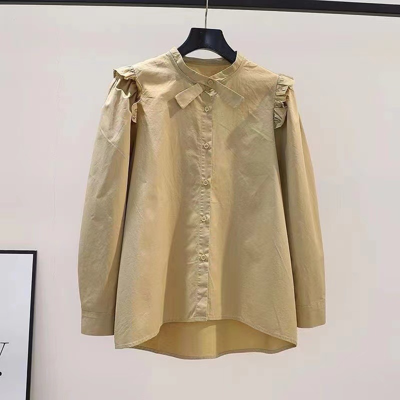 Solid color autumn design cute shirt with bow