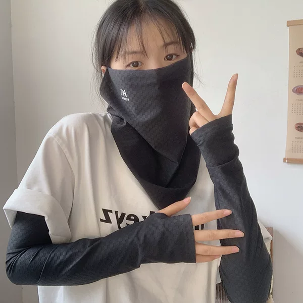 Summer Sun Protection Mask, Ice Silk Sleeves, Veil for Women, Uv Protection, Thin Ice Sleeves for Driving, Trendy Neck Protection, Face Covering Veil
