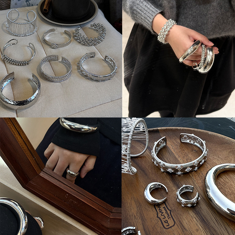 Multi-Layered Bead Ring Open Ring Bracelet Set Niche Stylish Normcore Matchinging Korean Ins Cool Style for Women Multi-Layered Bead Ring Open Ring Bracelet Set Niche Stylish Normcore Matchinging Korean Ins Cool Style for Women