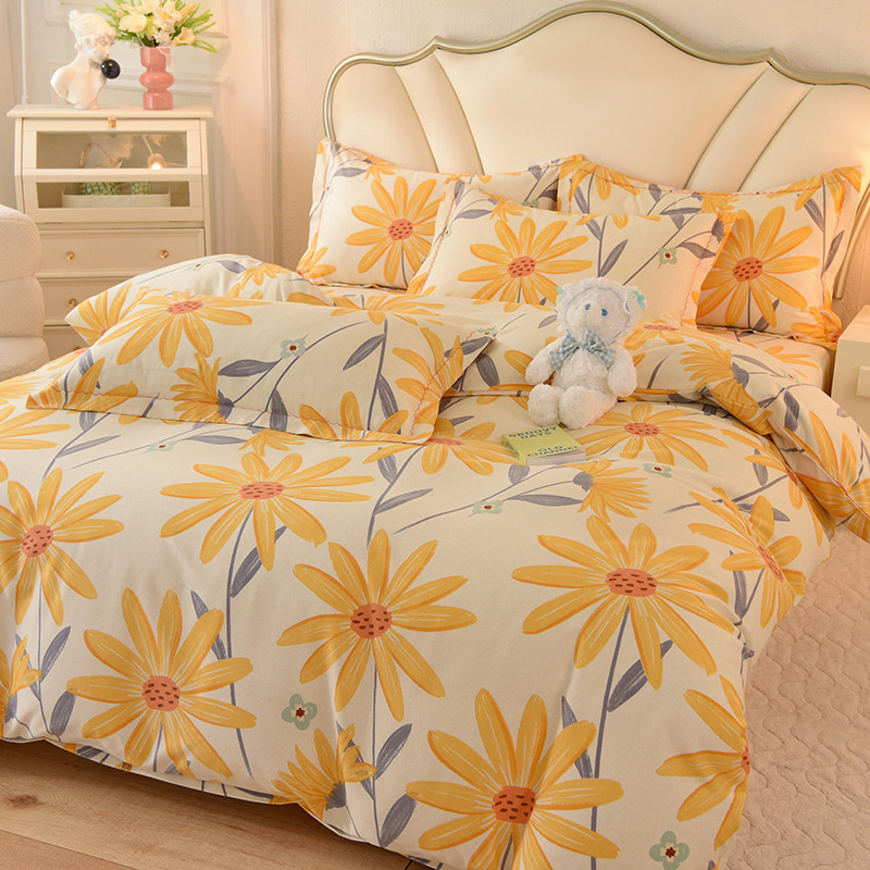 Pure Cotton Thickened Brushed Four-Piece Set Pure Cotton Dormitory Three-Piece Set Autumn and Winter Warm Bedding Wholesale Dropshipping