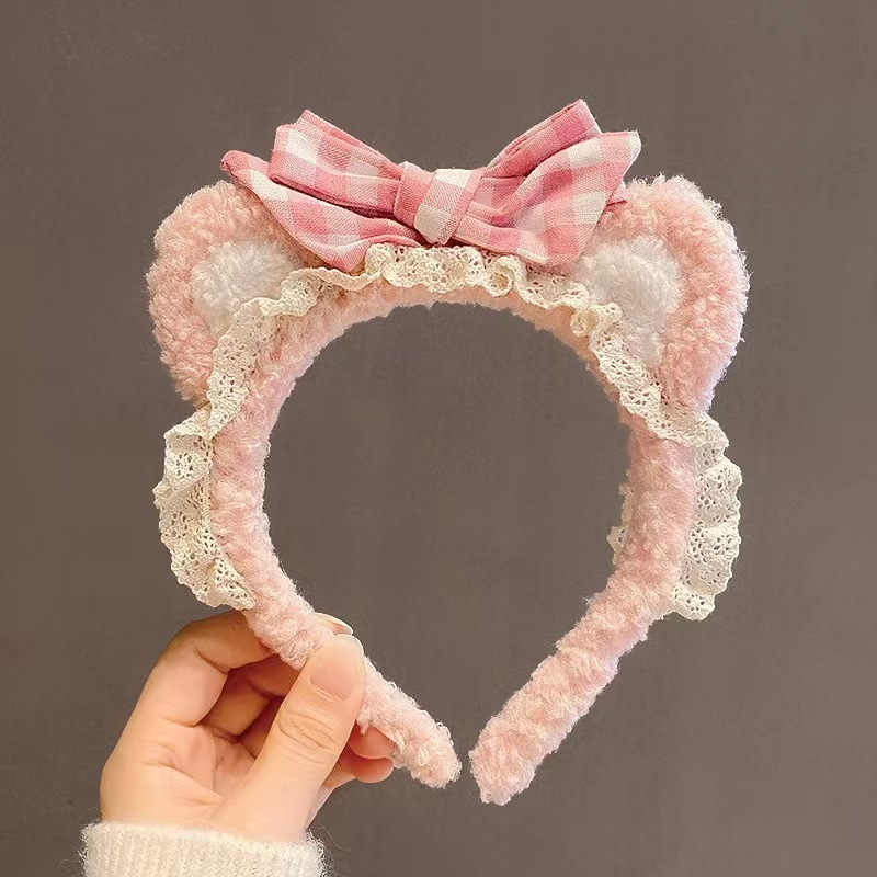 Otoño y invierno lindos estereoscópicos de peluche bandeja de cabello de dibujos animados orejas de gato orejas de conejo lavar la cara bandeja de cabello rojo al por mayor accesorios para el cabello