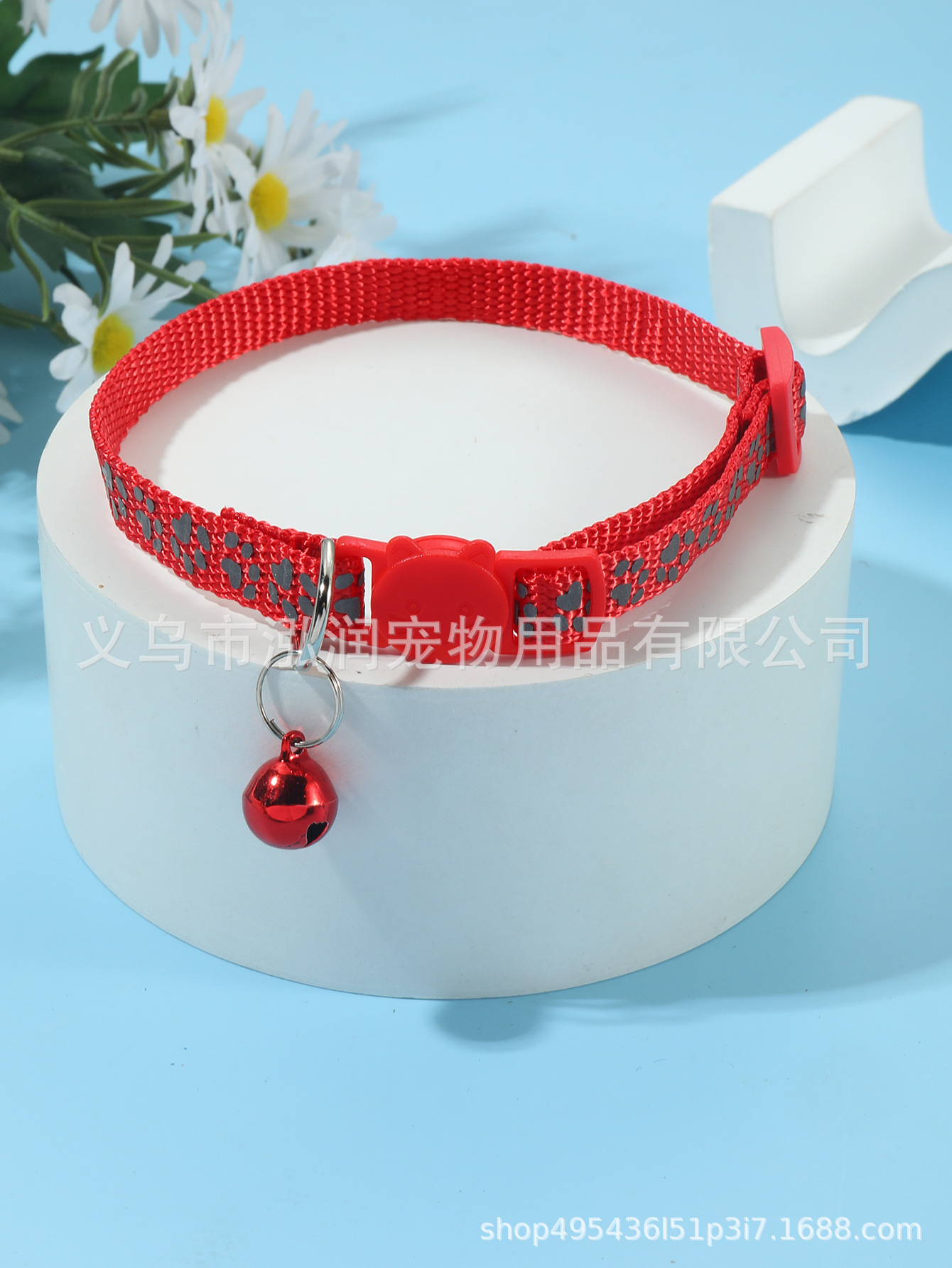 1.0 collar de huellas reflectantes de nailon, hebilla de seguridad separada ajustable cara de gato con anillo de campana