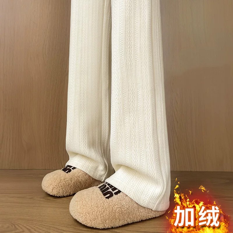 Maternity Pants Winter Fleece-Lined Wide-Leg Pants for Women Spring and Autumn 2026 New High-Waisted Slim-Fit Petite Casual Pants