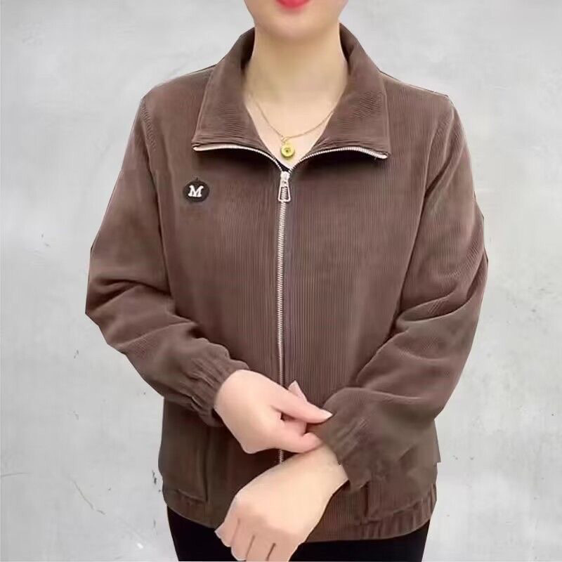 妈妈春秋款长袖宽松开衫秋装新款灯芯绒外套中年女装外穿上衣|undefined