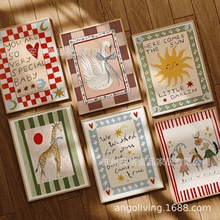 简约北欧ins治愈小众艺术海报装饰画芯贴画儿童房