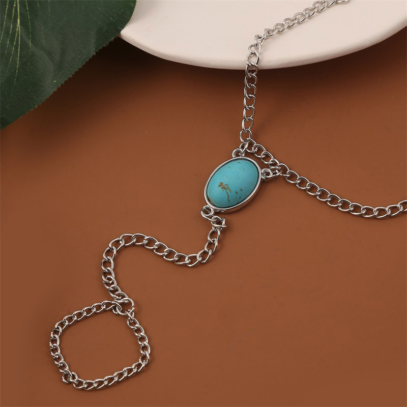 Commerce Extérieur Rétro Simple Longue Turquoise Bracelet Européen Et Américain Ins Créative À La Mode Unique Doigt Chaîne Accessoires Féminins display picture 5