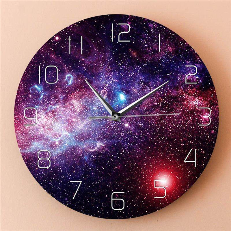 宇宙星空银河系图片挂钟深紫色天文恒星时钟客厅家居装饰墙钟跨境