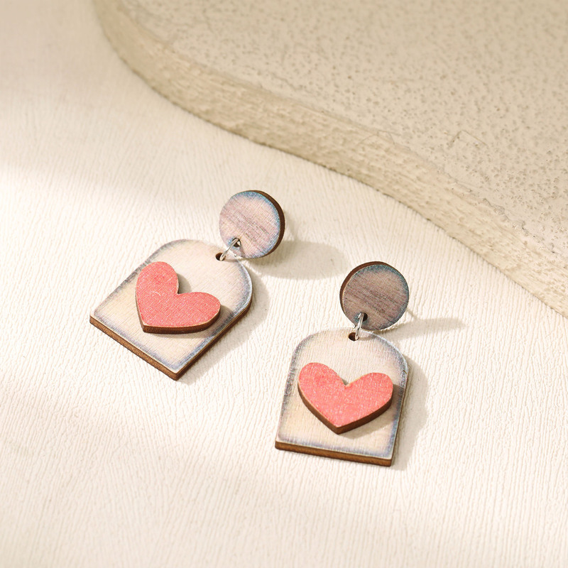 新しい環境保護アクリル木製イヤリング欧米ファッションバレンタインデー愛LOVE月ピアス|undefined