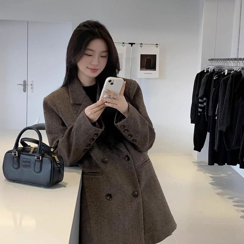 西装毛呢大衣女2025秋冬新款高级感赫本风小个子加厚毛呢子外套女|undefined
