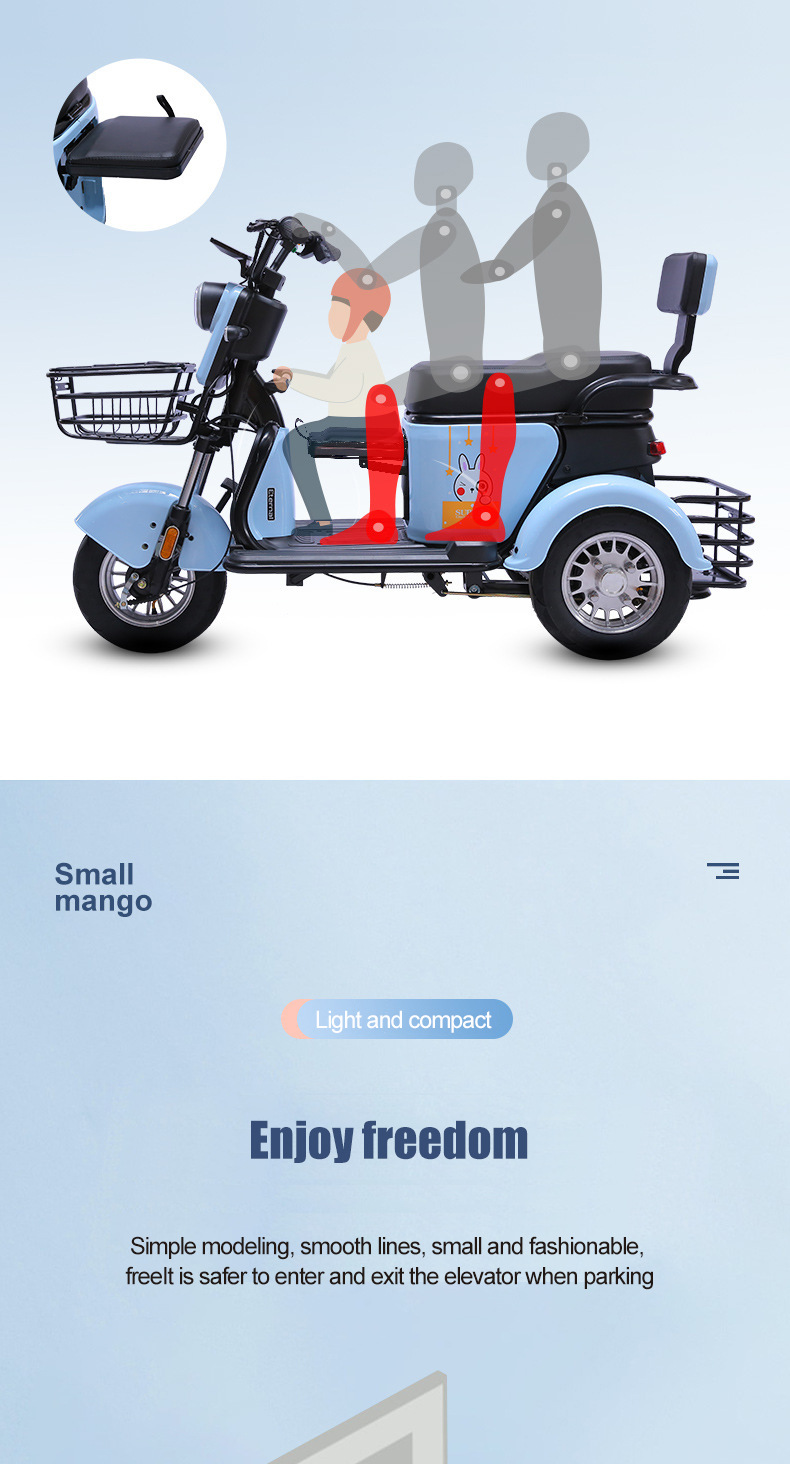 Heavy Load 600 kg Customizable Color Household Electric Tricycle