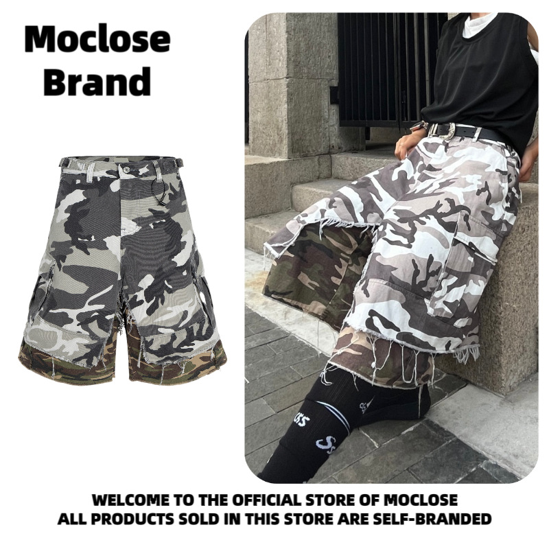 Moclose American Street Fake Two-piece Double-layer Camouflage for Spring and Summer Loose Profile Tassel Shorts for Men and Women