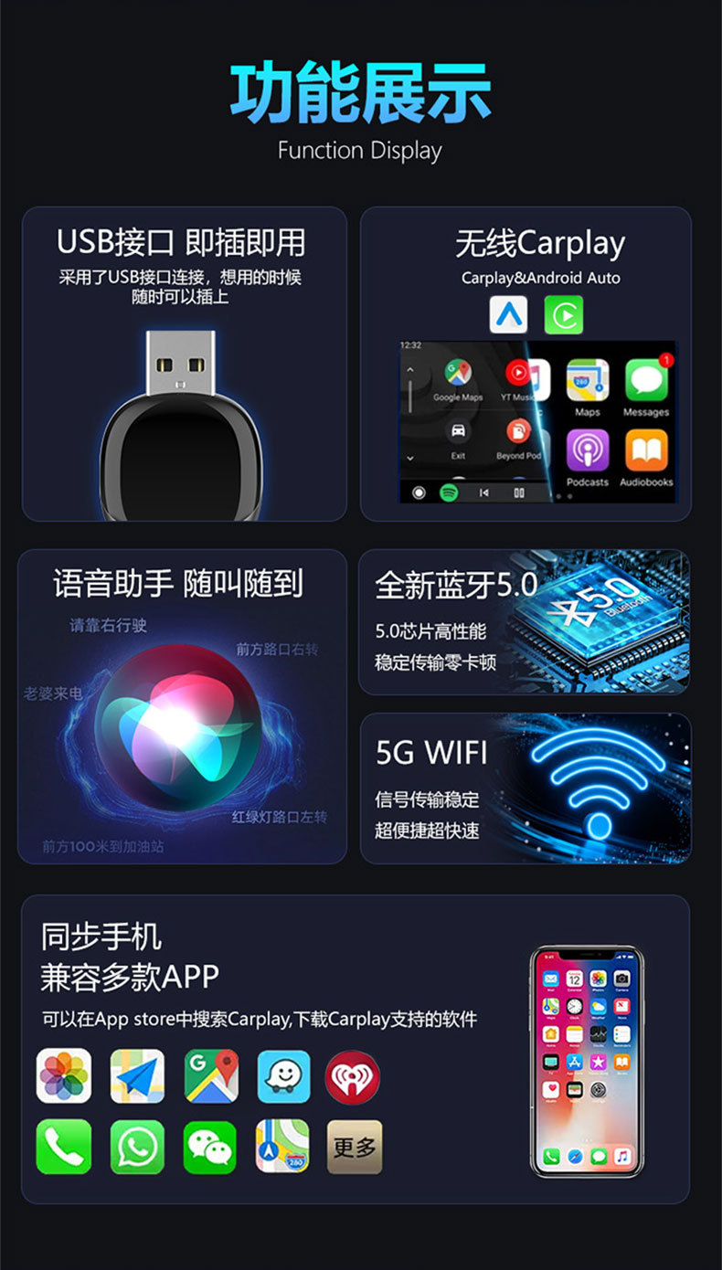 Cross-border wireless 2-in-1 smart carplay box adapter Android Autocarplay box car-machine interconnection box
