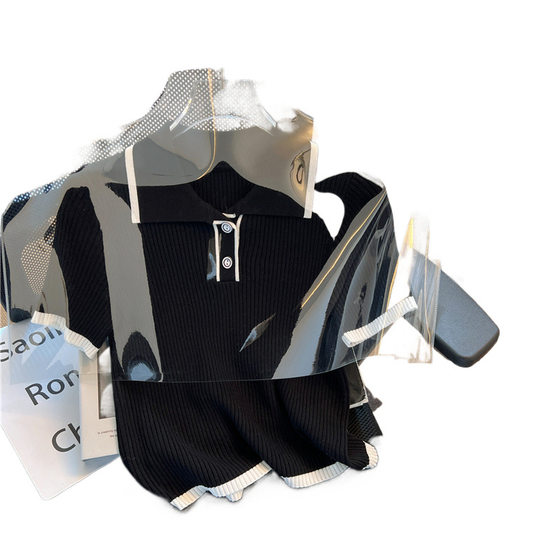 Ice Silk Knitted Short-sleeved Shirt Women's Summer 2025 New Fashion Stylish Age-reducing Shirt Small Chanel Style Top