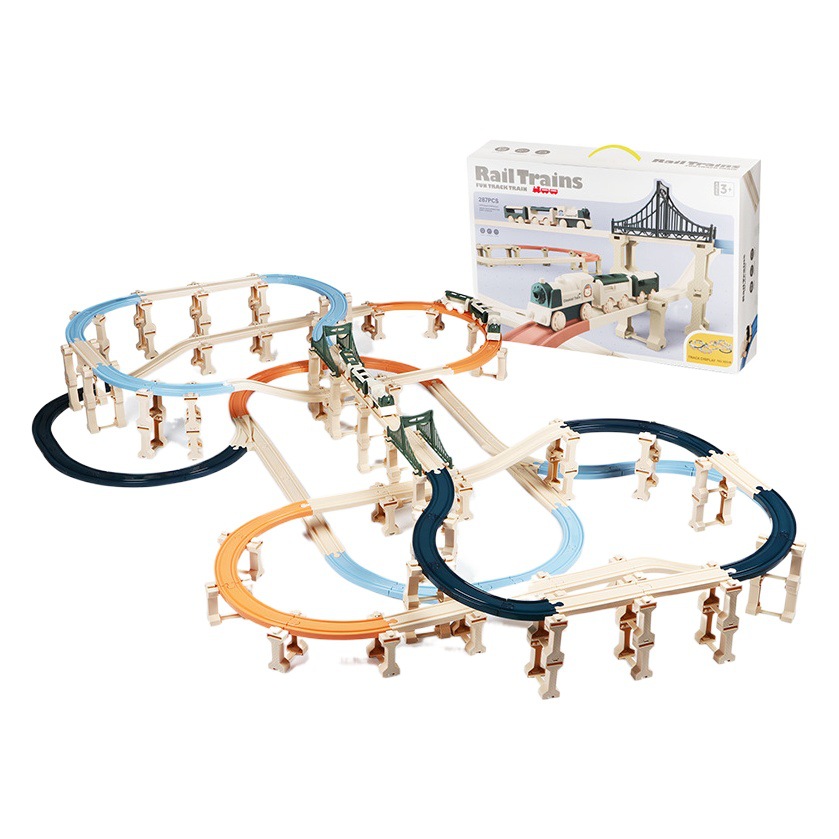 小さな列車の軌道のおもちゃdiyは積み木の橋の小さい自動車の電気の子供の益智のおもちゃの軌道の車をつなぎ合わせます。