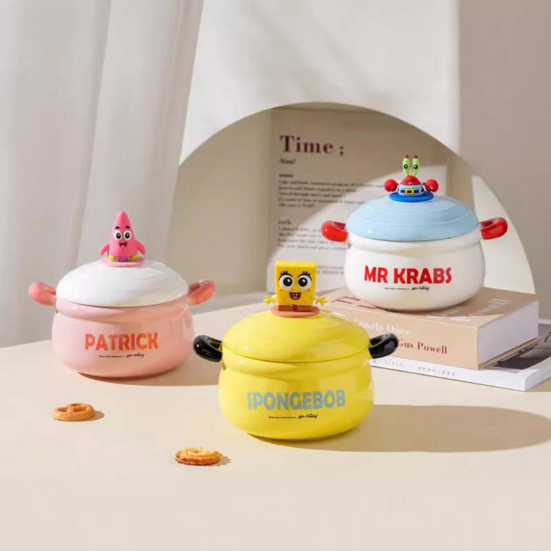 Bob Esponja bols de cerámica bols de espuma de dibujos animados de gran capacidad doble orejas muñeca cubierta cangrejo jefe bols de cerámica