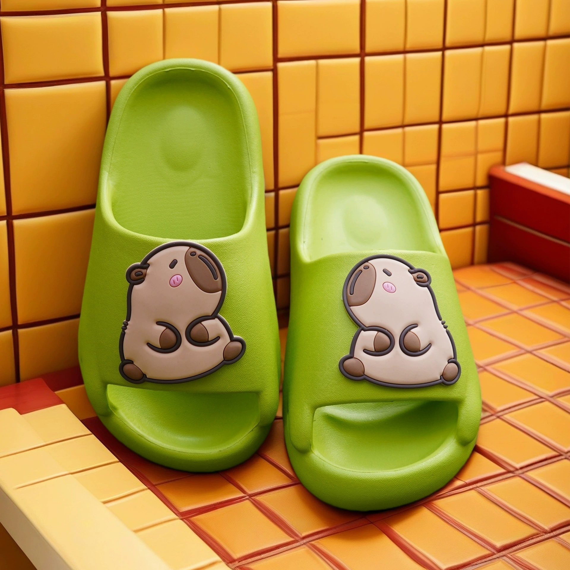 Домашние тапочки из ЭВА для женщин, летние семейные стильные милые нескользящие тапочки для дома и ванной комнаты с капибарой