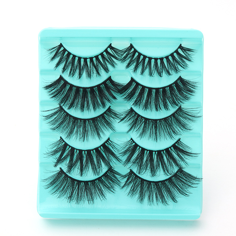 Fábrica al por mayor cinco pares de fibra química 3d pestañas desordenadas maquillaje de escenario pestañas postizas europeas y americanas pestañas de salón de belleza
