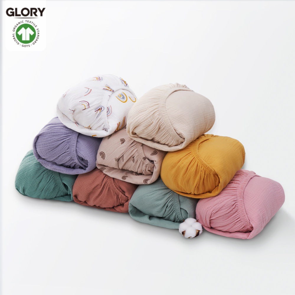 Gots Certified Manufacturer Customizes Cross-Border Pure Cotton Organic Cotton Newborn Crepe Standard Fitted Sheets and Baby Cradle Sheets