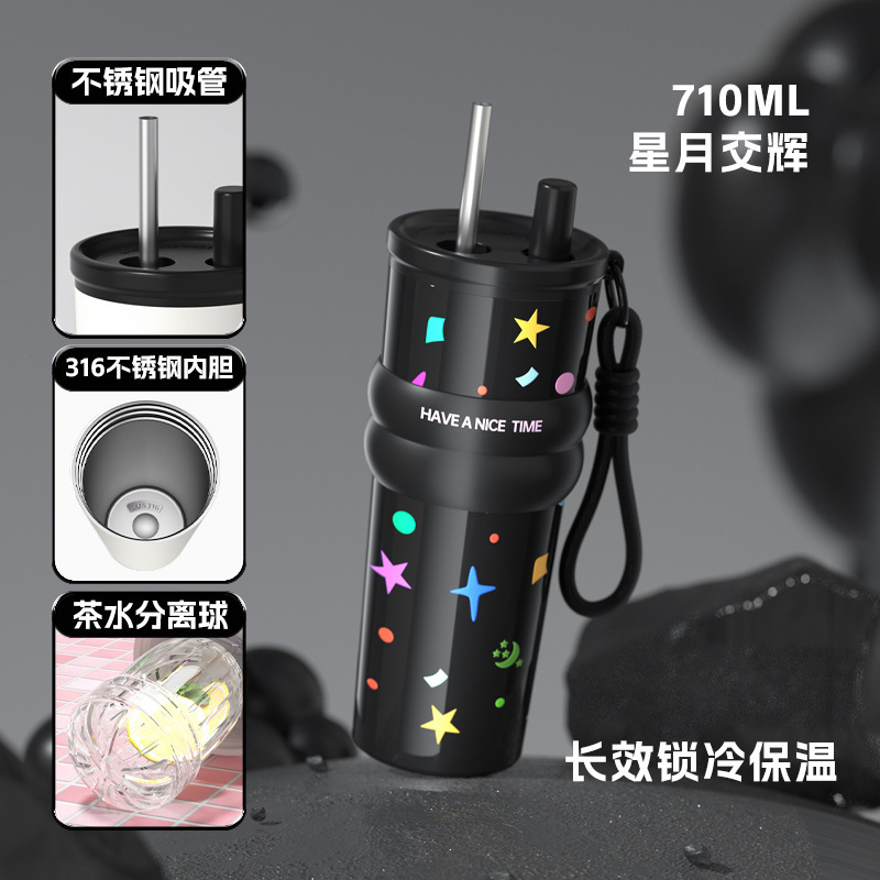 世大家同款繁花陶瓷内胆保温杯女高颜值咖啡杯大容量送礼吸管水杯|undefined