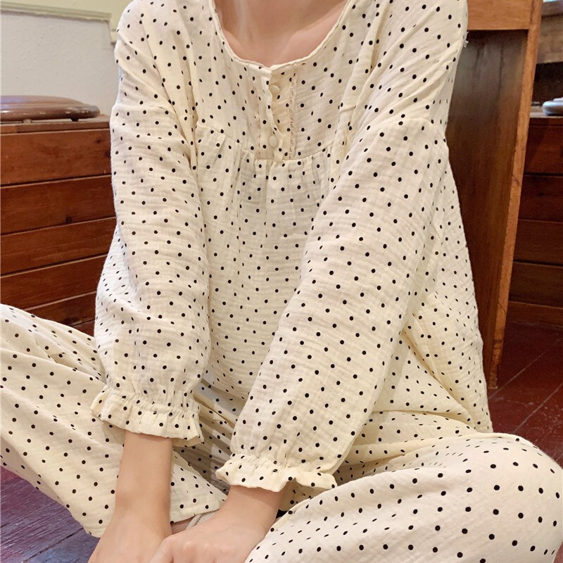 Pajamas women's long-sleeved polka dot Spring and Autumn new student online red ins style 2023 casual outerwear homewear